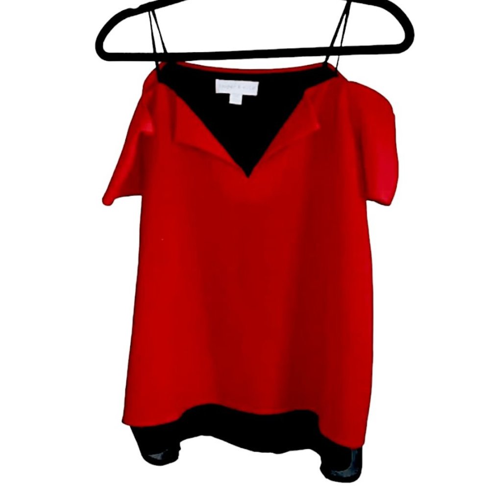 Cooper & Elle Off-The-Shoulder Layered Short-Sleeve Top, Red, XS